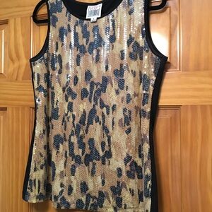 Very Vollbrach Sequined Animal Print Top - Size L